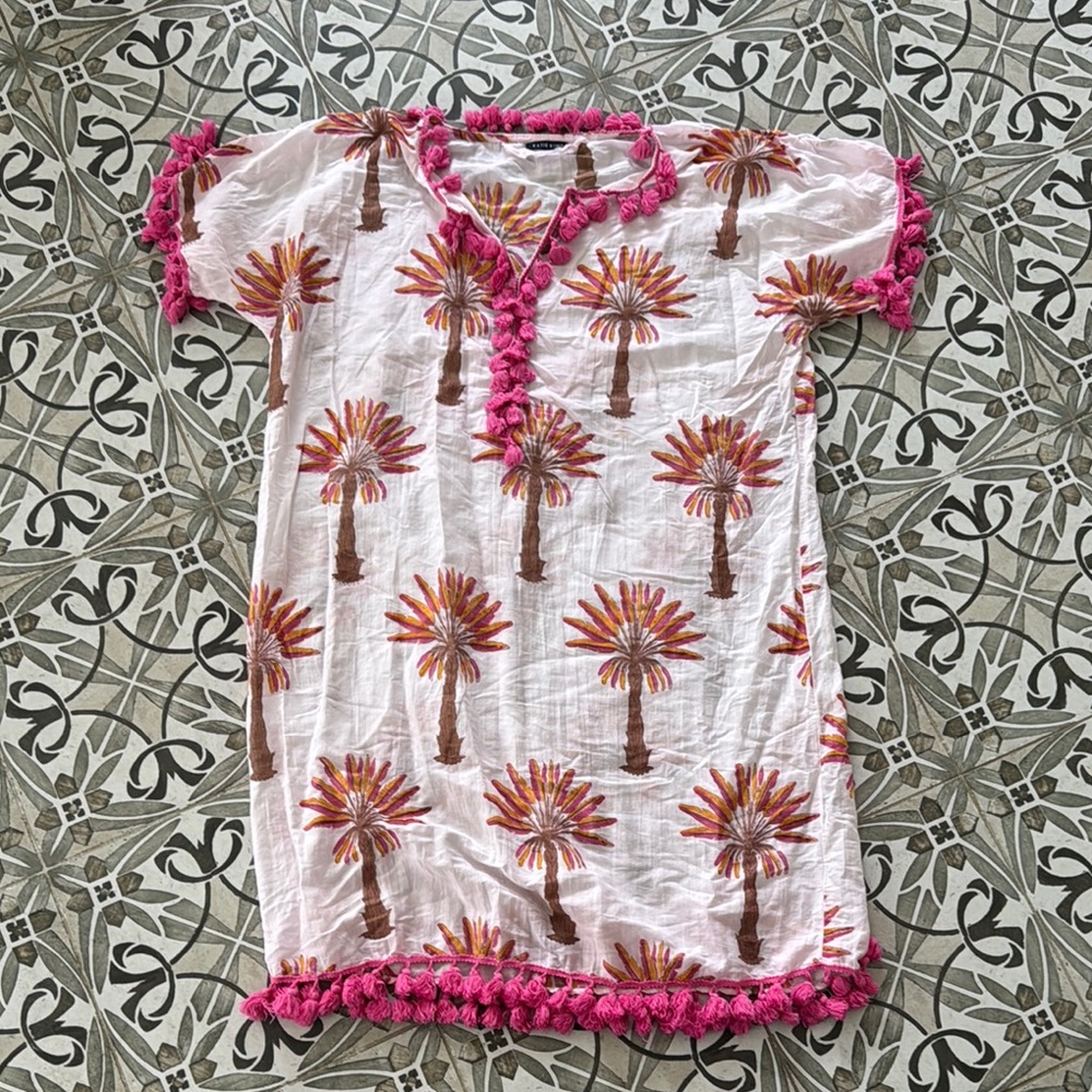 Katie Kime Palm Print Tunic with Pink Tassels